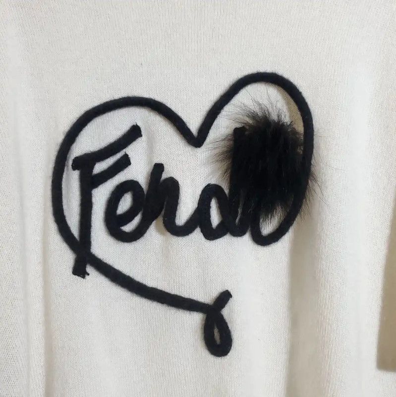 Fendi Fendi White Cashmere Logo Short Sleeve Knit Top 0089 Size L / US 10 / IT 46 - 3 Thumbnail