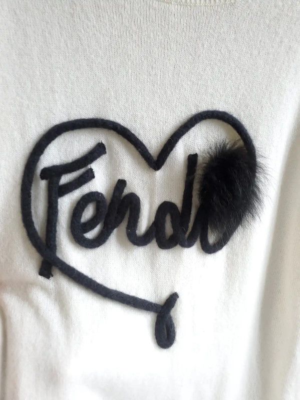 Fendi Fendi White Cashmere Logo Short Sleeve Knit Top 0089 Size L / US 10 / IT 46 - 5 Thumbnail