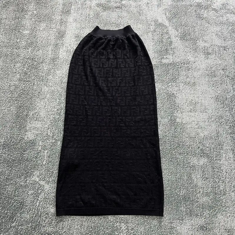 Fendi Fendi Black Cotton Letter Embroidered Midi Skirt 0089 Size 23" - 4 Thumbnail