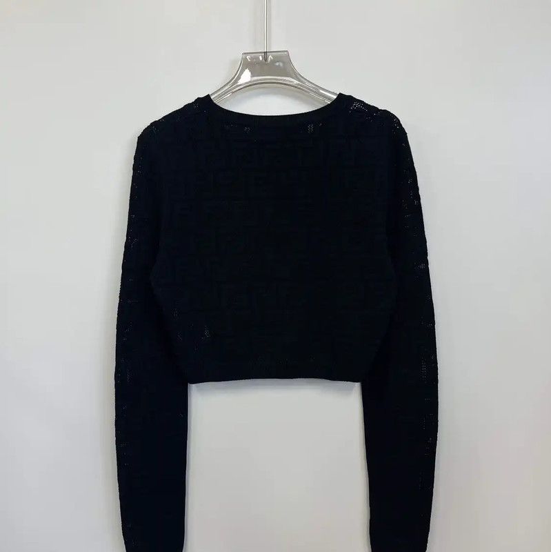 Fendi Fendi Black Women's Cropped Knit Sweater 0089 Size S / US 4 / IT 40 - 2 Thumbnail