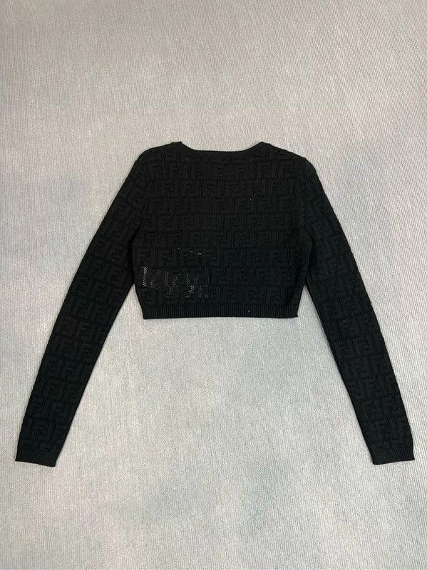 Fendi Fendi Black Wool Cropped Sweater for Women 0089 Size S / US 4 / IT 40 - 2 Thumbnail