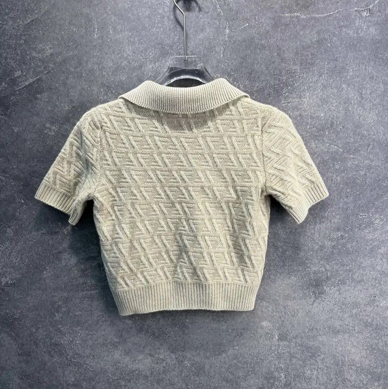 Fendi Fendi Short-Sleeve Knit Sweater in Cream 0089 Size S / US 4 / IT 40 - 2 Thumbnail