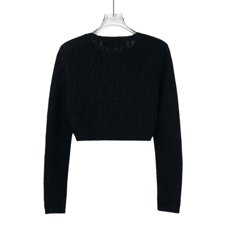 Fendi Fendi Black Women's Cropped Knit Sweater 0089 Size M / US 6-8 / IT 42-44 - 2 Thumbnail