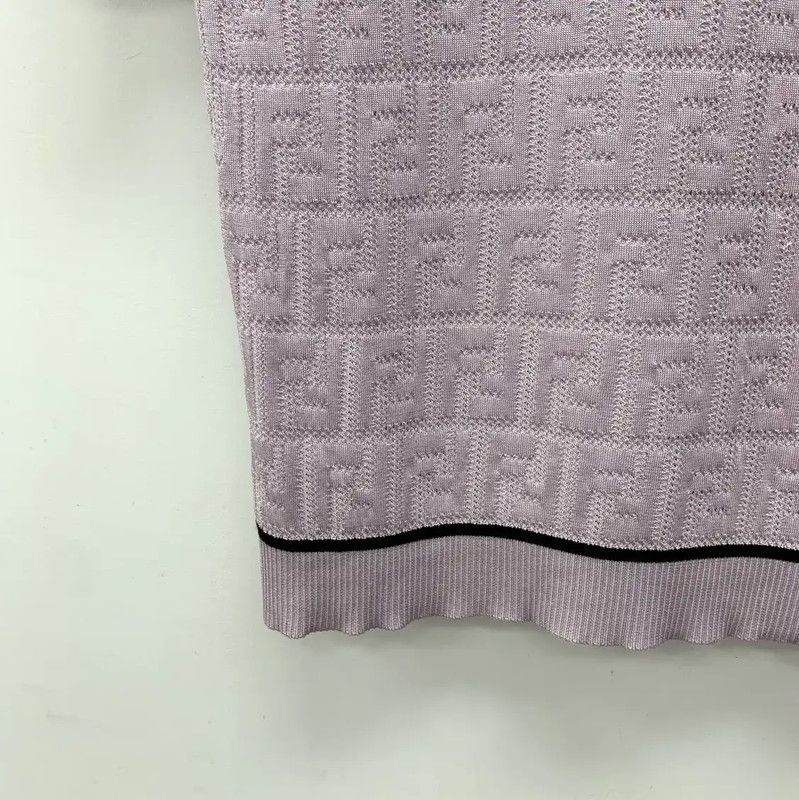 Fendi Fendi Lilac Cotton Knit Short Sleeve Sweater 0089 Size S / US 4 / IT 40 - 4 Thumbnail