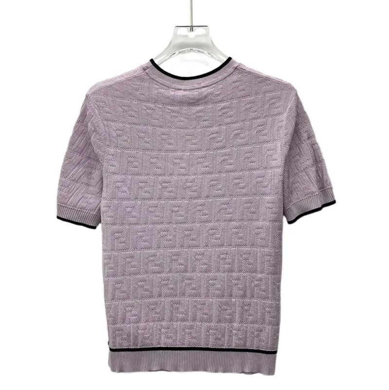 Fendi Fendi Lilac Cotton Knit Short Sleeve Sweater 0089 Size S / US 4 / IT 40 - 2 Thumbnail