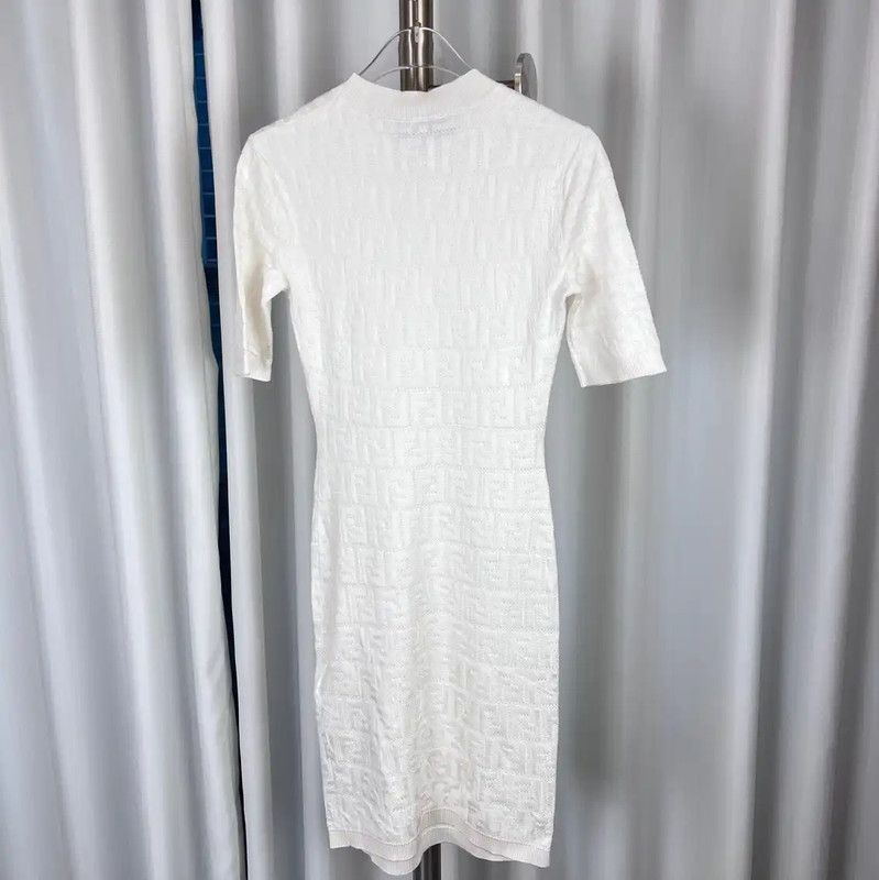 Fendi Fendi White Cotton Short Sleeve Dress 0089 Size S / US 4 / IT 40 - 2 Thumbnail