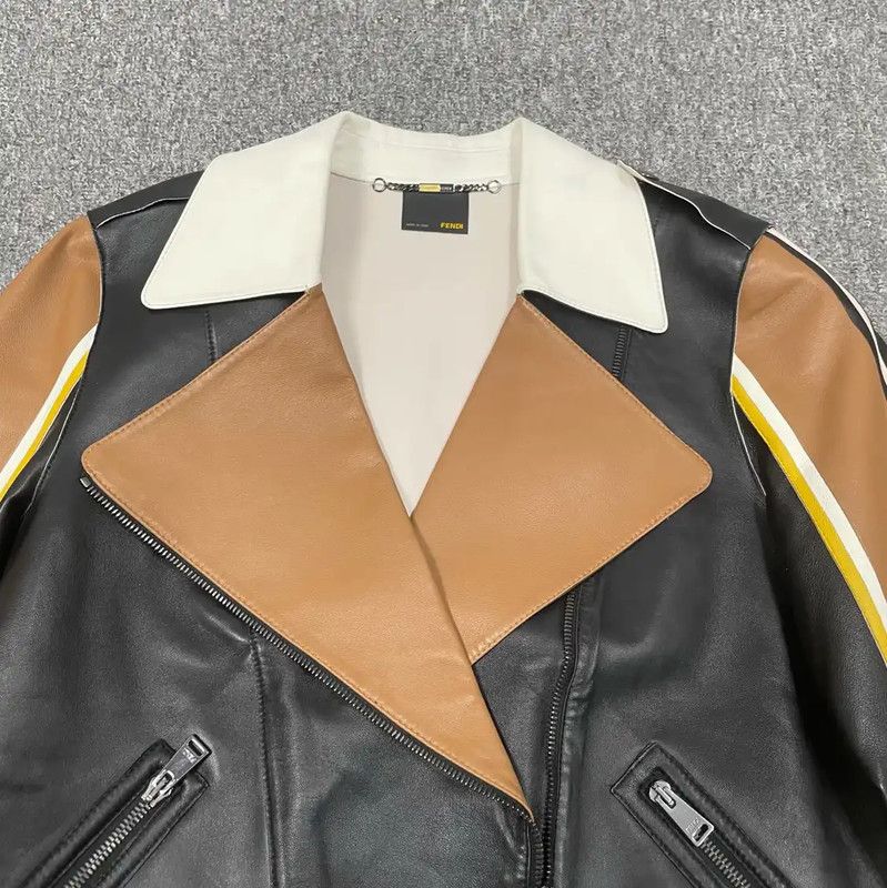 Fendi Fendi Color-Block Leather Women's Jacket 0089 Size M / US 6-8 / IT 42-44 - 2 Thumbnail
