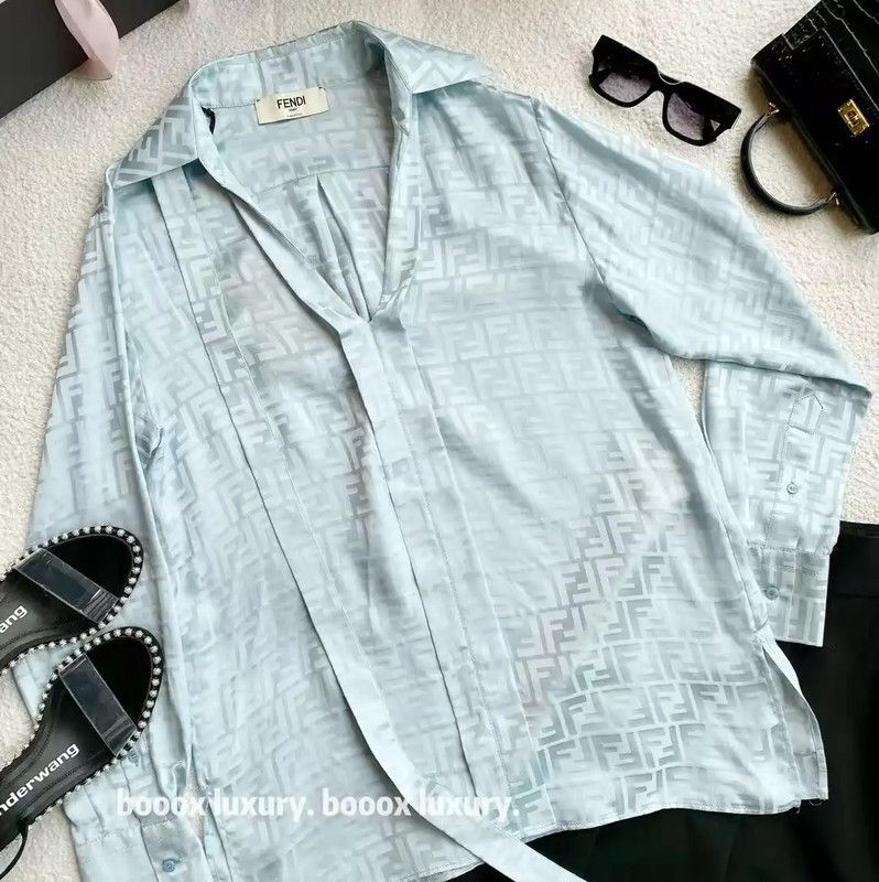 Fendi Fendi Light Blue Silk Women's Shirt 0089 Size ONE SIZE - 4 Thumbnail