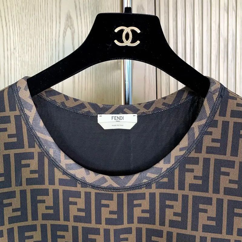 Fendi Fendi Brown Printed Short Sleeve Midi Dress 0089 Size M / US 6-8 / IT 42-44 - 8 Thumbnail