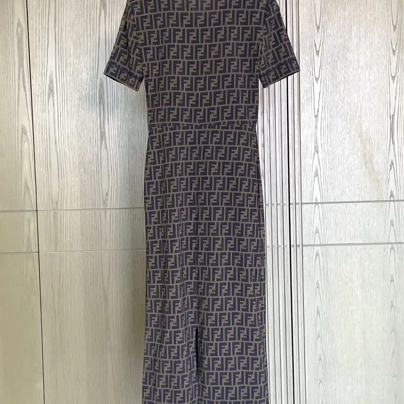 Fendi Fendi Brown Printed Short Sleeve Midi Dress 0089 Size M / US 6-8 / IT 42-44 - 2 Thumbnail