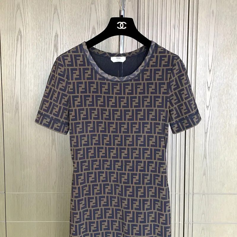 Fendi Fendi Brown Printed Short Sleeve Midi Dress 0089 Size M / US 6-8 / IT 42-44 - 3 Thumbnail