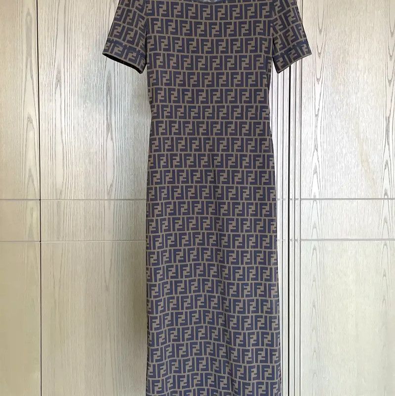 Fendi Fendi Brown Printed Short Sleeve Midi Dress 0089 Size M / US 6-8 / IT 42-44 - 4 Thumbnail