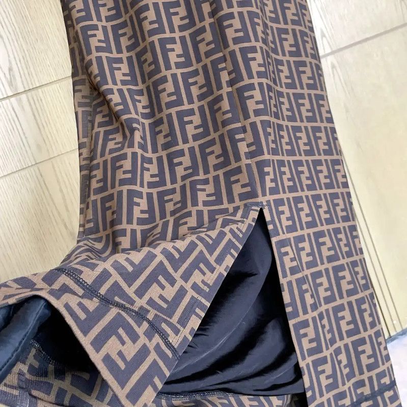 Fendi Fendi Brown Printed Short Sleeve Midi Dress 0089 Size M / US 6-8 / IT 42-44 - 7 Thumbnail