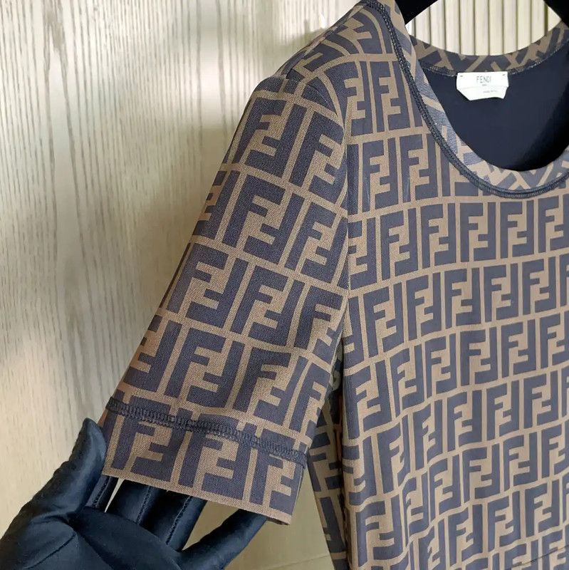 Fendi Fendi Brown Printed Short Sleeve Midi Dress 0089 Size M / US 6-8 / IT 42-44 - 5 Thumbnail