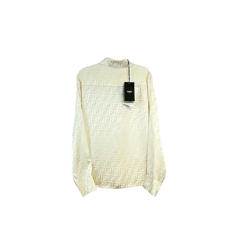 Fendi Fendi Women's Silk Long Sleeve Shirt in White 0089 Size L / US 10 / IT 46 - 2 Thumbnail