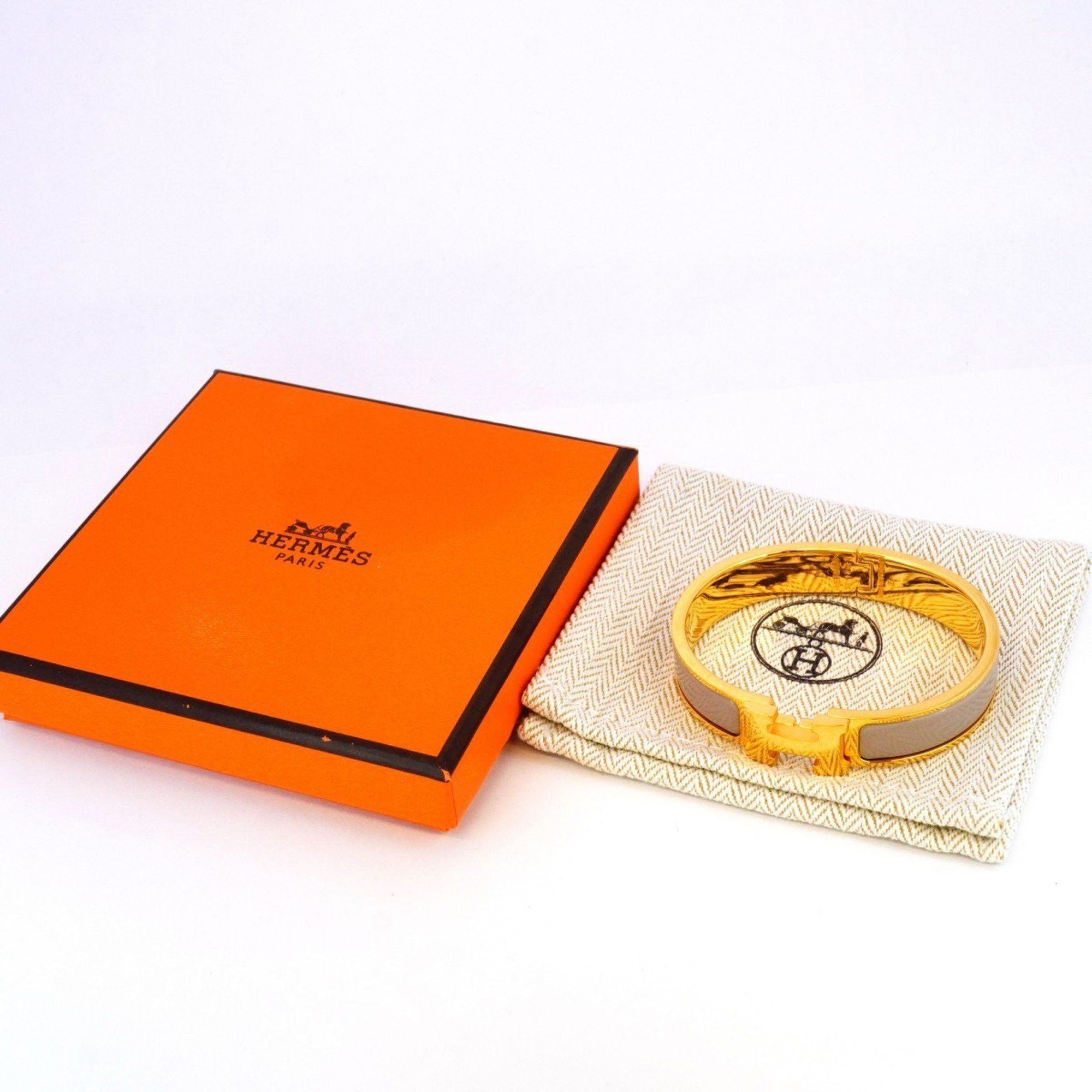 Hermes Click-Clack PM Bangle, GP Plated Gold, Beige, Women's