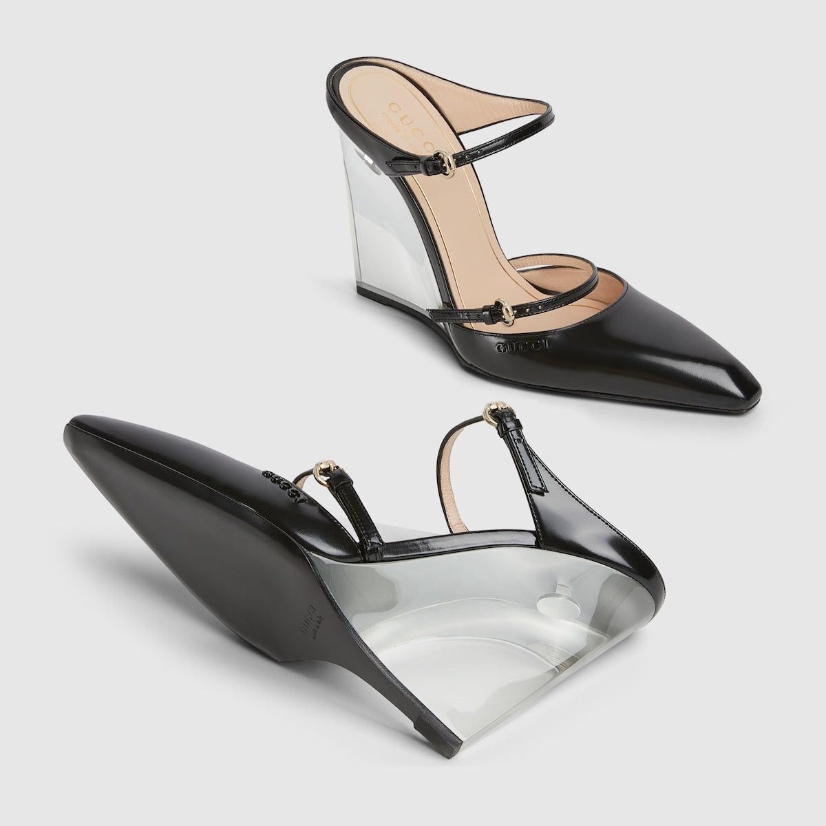 Gucci Gucci Logo Leather Wedge Mules SIZE 37 Size ONE SIZE - 3 Thumbnail