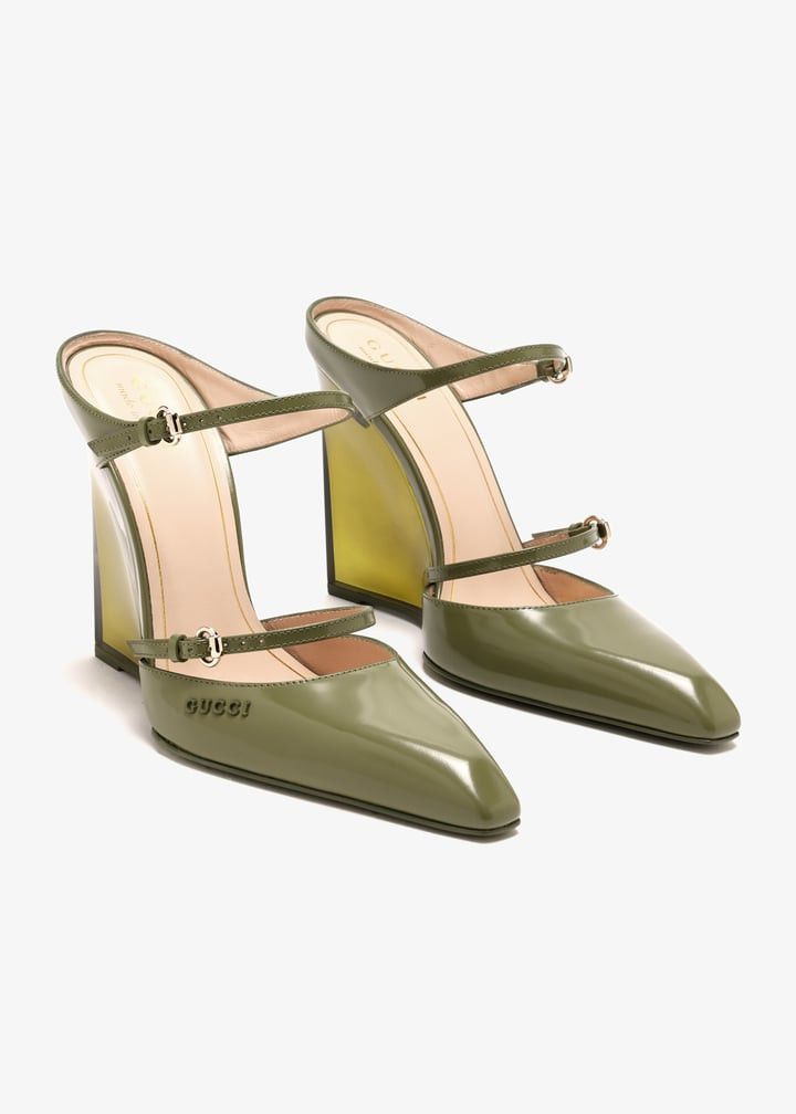 Gucci Gucci Logo Leather Wedge Mules SIZE 36 Size ONE SIZE - 2 Thumbnail