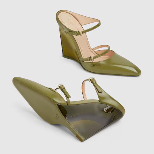 Gucci Gucci Logo Leather Wedge Mules SIZE 37 Size ONE SIZE - 3 Thumbnail
