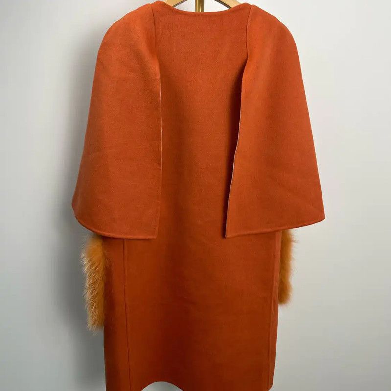Fendi Fendi Orange Wool Women's Coat with Fur Trim 0089 Size L / US 10 / IT 46 - 2 Thumbnail