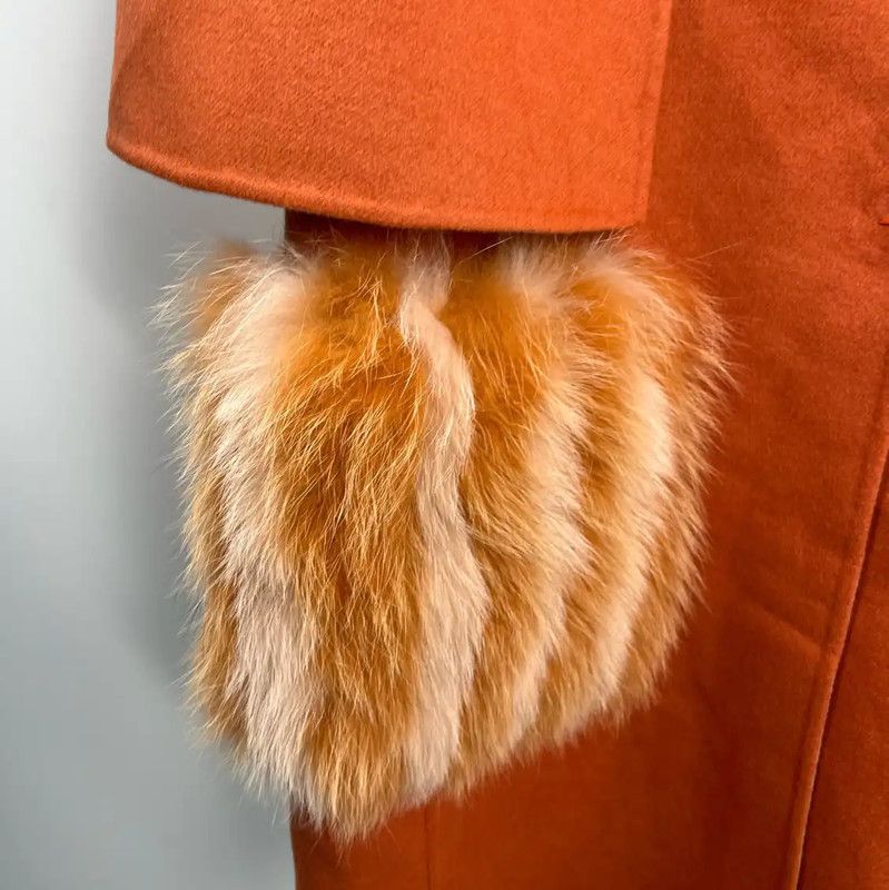 Fendi Fendi Orange Wool Women's Coat with Fur Trim 0089 Size L / US 10 / IT 46 - 3 Thumbnail