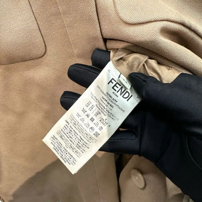 Fendi Fendi Winter Khaki Wool Coat with Double F Embroidery 0089 Size L / US 10 / IT 46 - 6 Thumbnail