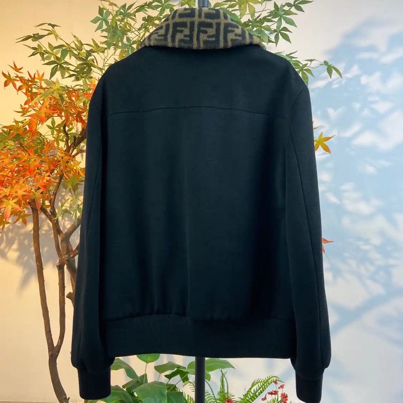 Fendi Fendi Black Wool Women's Jacket with Logo Collar 0089 Size L / US 10 / IT 46 - 3 Thumbnail