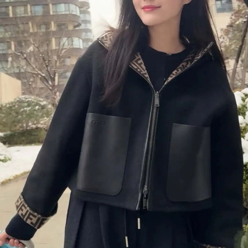 Fendi Fendi Women's Black Wool Jacket with Hood 0089 Size L / US 10 / IT 46 - 8 Thumbnail