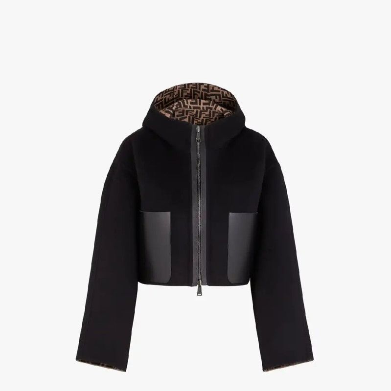 Fendi Fendi Women's Black Wool Jacket with Hood 0089 Size L / US 10 / IT 46 - 6 Thumbnail