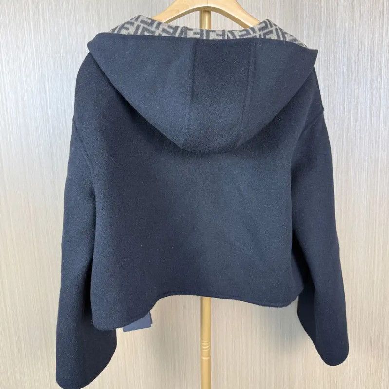 Fendi Fendi Women's Black Wool Jacket with Hood 0089 Size L / US 10 / IT 46 - 2 Thumbnail