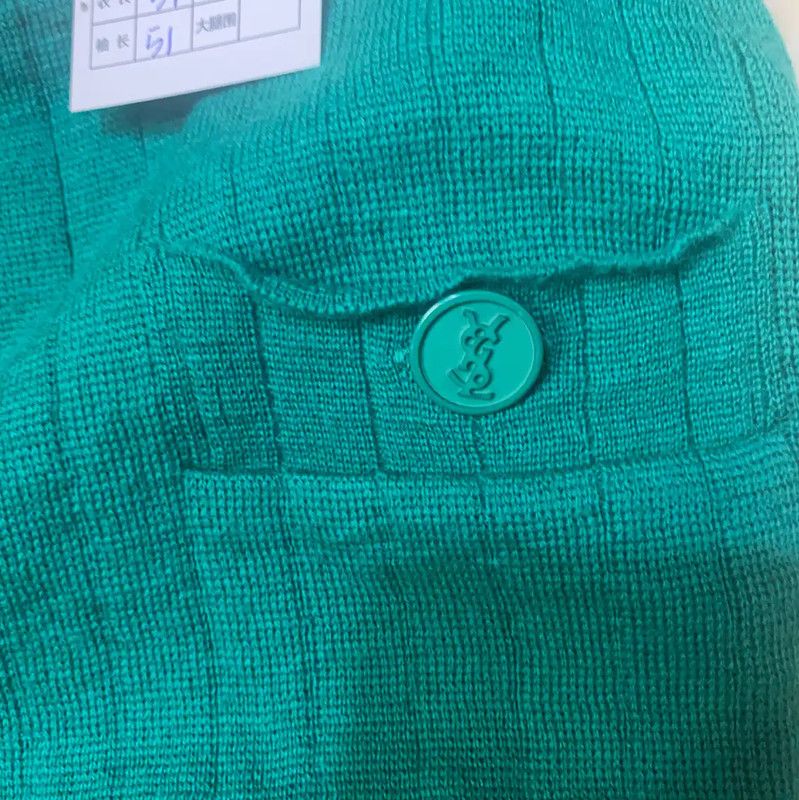 Yves Saint Laurent YSL Green Wool Sweater with Contrast Hem 0089 Size M / US 6-8 / IT 42-44 - 4 Thumbnail