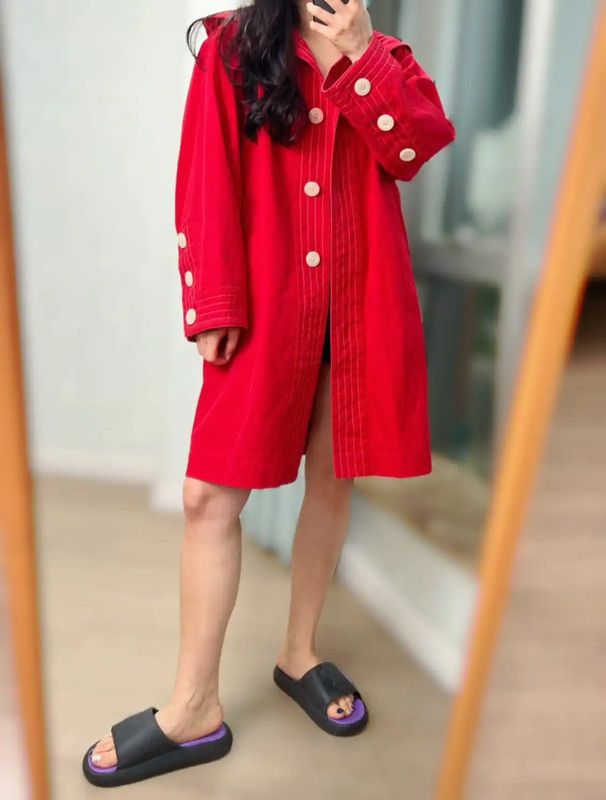Yves Saint Laurent Yves Saint Laurent Red Cotton Women's Coat 0089 Size ONE SIZE - 3 Thumbnail