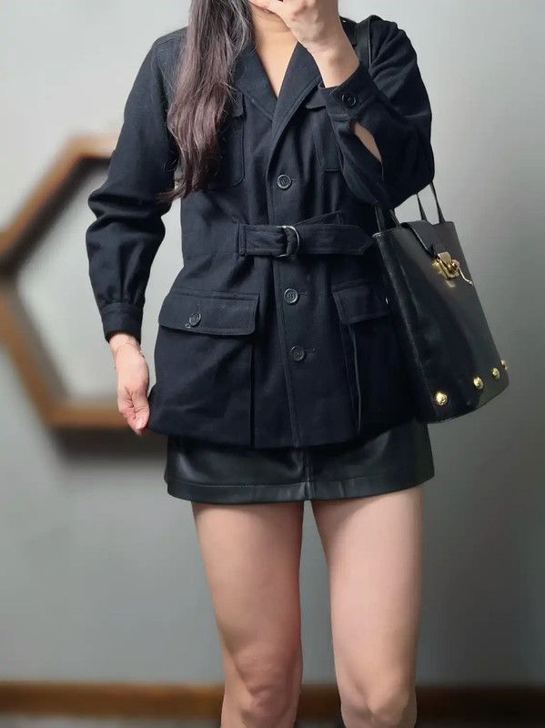 Yves Saint Laurent YSL Black Wool Women's Coat 0089 Size ONE SIZE - 3 Thumbnail