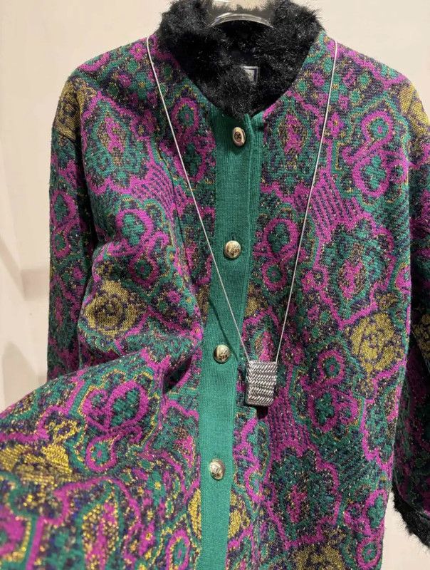 Yves Saint Laurent YSL Colorblock Wool Blend Women's Cardigan 0089 Size ONE SIZE - 4 Thumbnail
