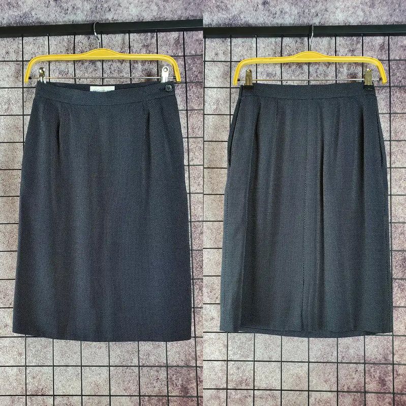 Yves Saint Laurent Yves Saint Laurent Black Wool Blend Dot Skirt 0089 Size 23" - 2 Thumbnail