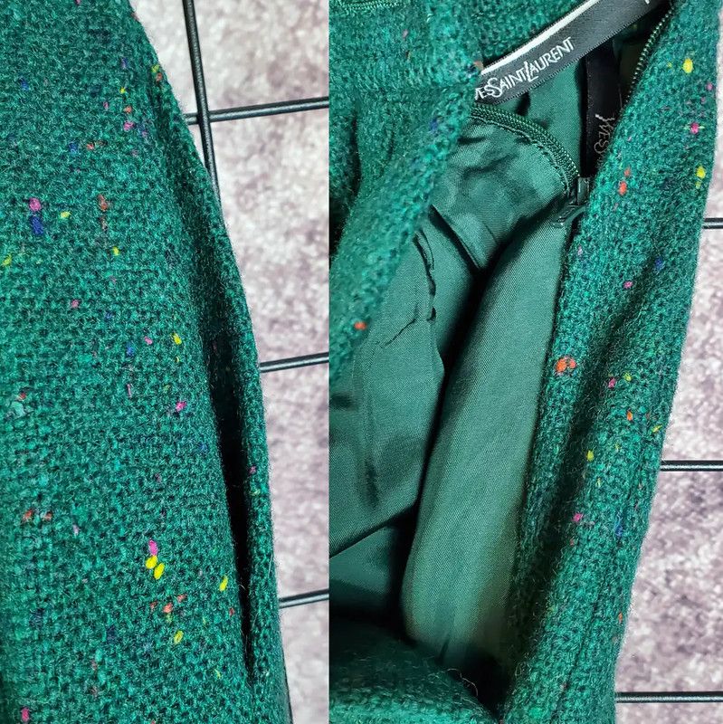 Yves Saint Laurent Yves Saint Laurent Green Embroidered Wool Skirt 0089 Size 29" - 6 Thumbnail