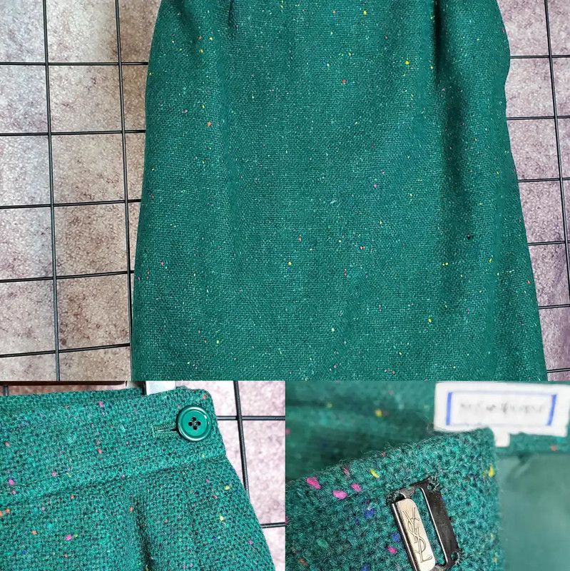 Yves Saint Laurent Yves Saint Laurent Green Embroidered Wool Skirt 0089 Size 29" - 3 Thumbnail