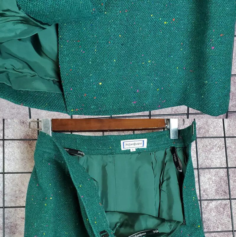 Yves Saint Laurent Yves Saint Laurent Green Embroidered Wool Skirt 0089 Size 29" - 5 Thumbnail