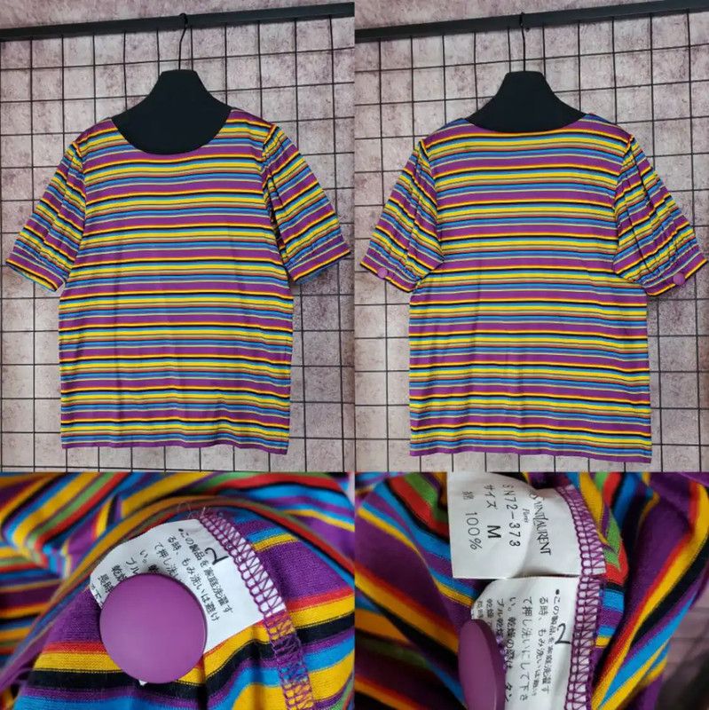 Yves Saint Laurent YSL Purple Striped Cotton Short-Sleeve T-Shirt 0089 Size M / US 6-8 / IT 42-44 - 2 Thumbnail