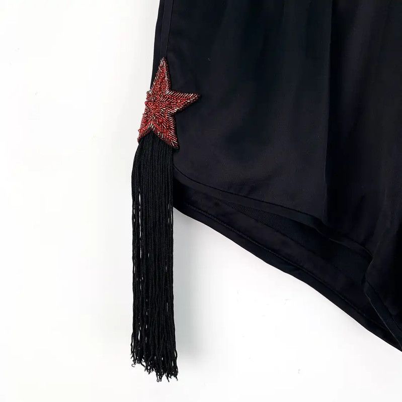 Yves Saint Laurent YSL Black Silk Women's Shorts with Star Details 0089 Size 22" - 4 Thumbnail