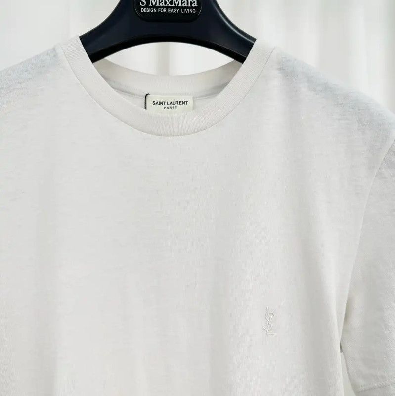 Yves Saint Laurent YSL Summer White Cotton Embroidered Logo T-Shirt 0089 Size S / US 4 / IT 40 - 3 Thumbnail