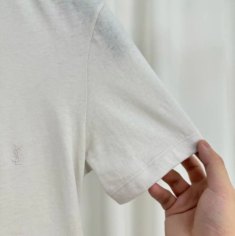 Yves Saint Laurent YSL Summer White Cotton Embroidered Logo T-Shirt 0089 Size S / US 4 / IT 40 - 4 Thumbnail