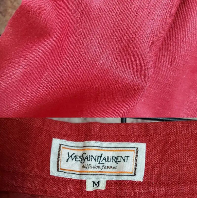 Yves Saint Laurent YSL Red Linen Midi Skirt for Summer 0089 Size 29" - 8 Thumbnail