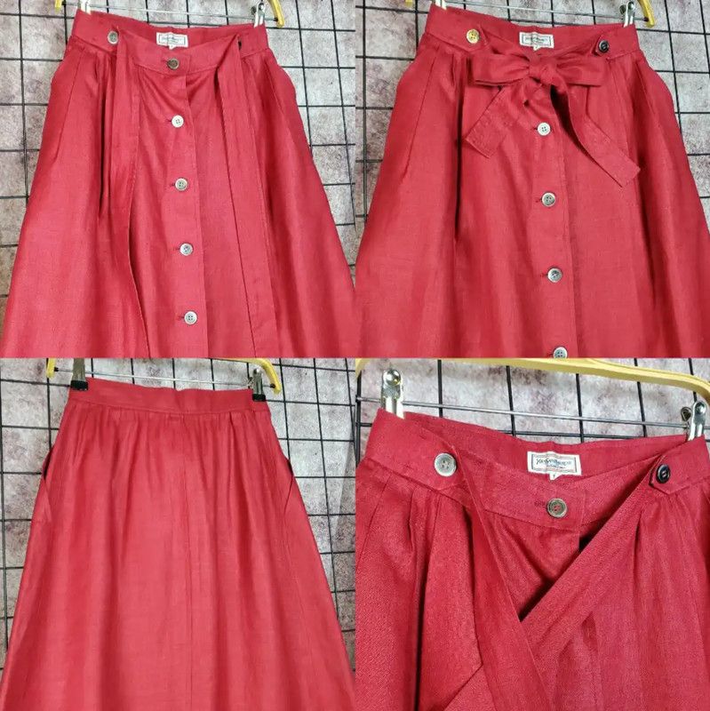 Yves Saint Laurent YSL Red Linen Midi Skirt for Summer 0089 Size 29" - 3 Thumbnail