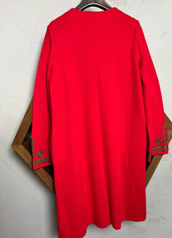 Yves Saint Laurent YSL Red Wool Dress with Embellishments 0089 Size ONE SIZE - 7 Thumbnail