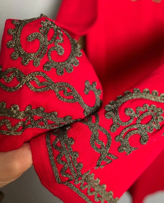 Yves Saint Laurent YSL Red Wool Dress with Embellishments 0089 Size ONE SIZE - 5 Thumbnail