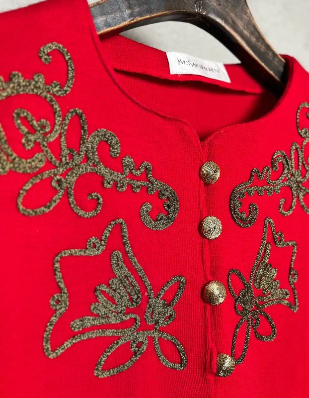 Yves Saint Laurent YSL Red Wool Dress with Embellishments 0089 Size ONE SIZE - 4 Thumbnail