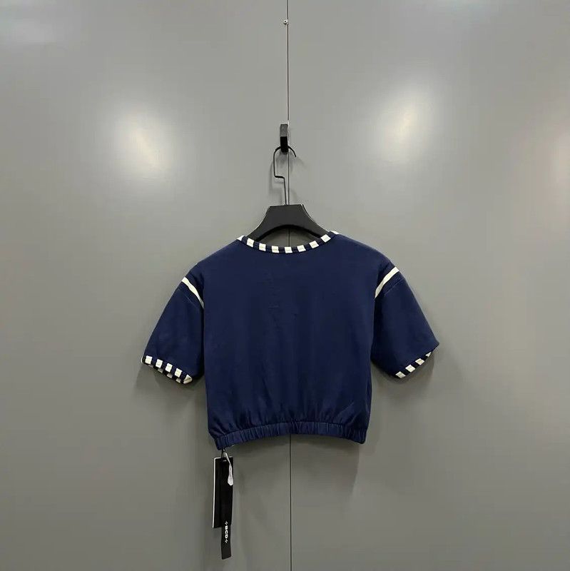 Yves Saint Laurent YSL Blue Logo Cropped T-Shirt for Summer 0089 Size XS / US 0-2 / IT 36-38 - 3 Thumbnail