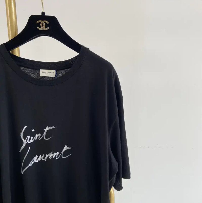Yves Saint Laurent YSL Summer Black Cotton T-Shirt for Women 0089 Size S / US 4 / IT 40 - 3 Thumbnail