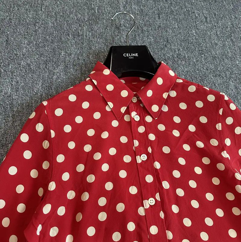 Yves Saint Laurent YSL Red Polka Dot Long Sleeve Shirt 0089 Size S / US 4 / IT 40 - 2 Thumbnail